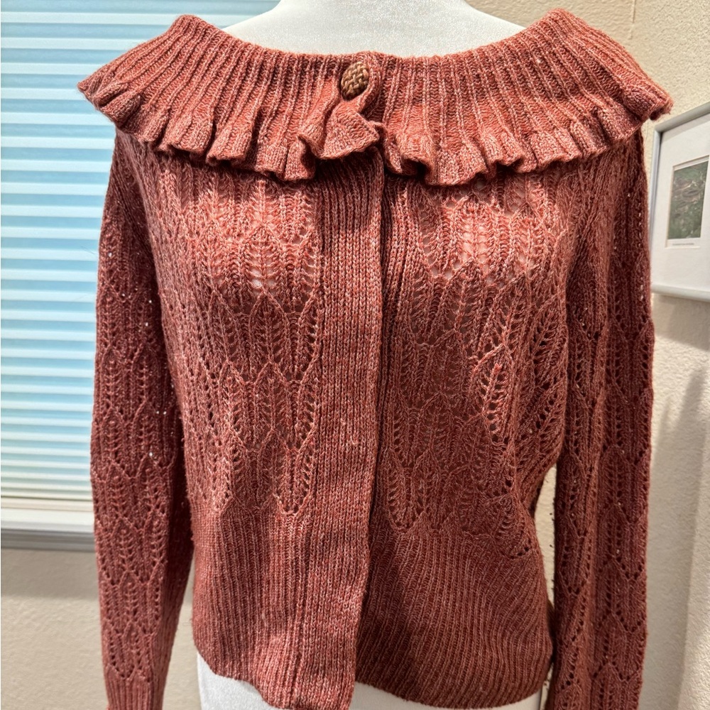 Anthropologie MOTH Women's Ruffled Knit Cardigan - Rust
